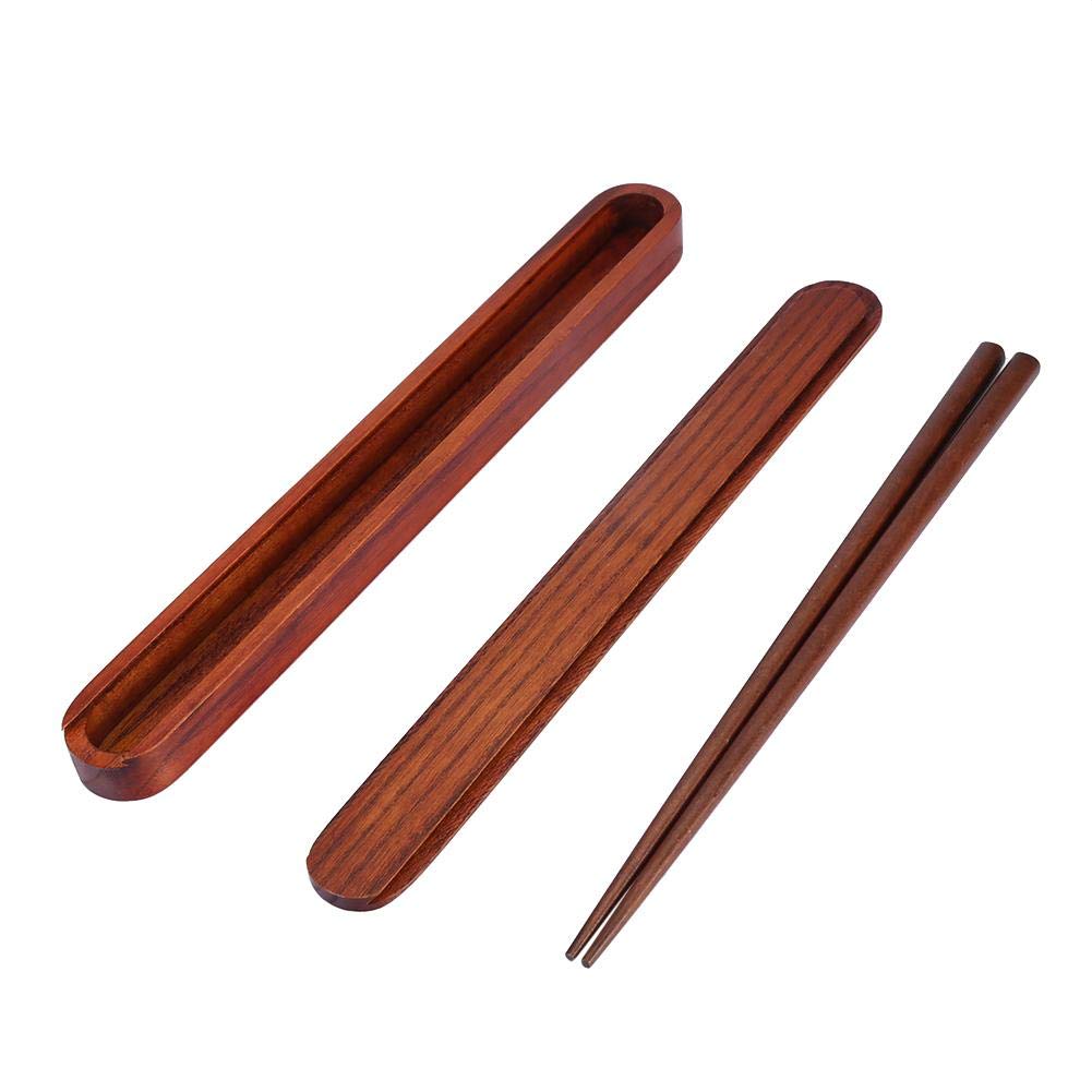 1Pair Portable Wooden Chopsticks,With Pull Type Chopsticks Box Case,Reusable Hard Wooden Dinnerware For Outdoor Travel 25Cm/9Inc