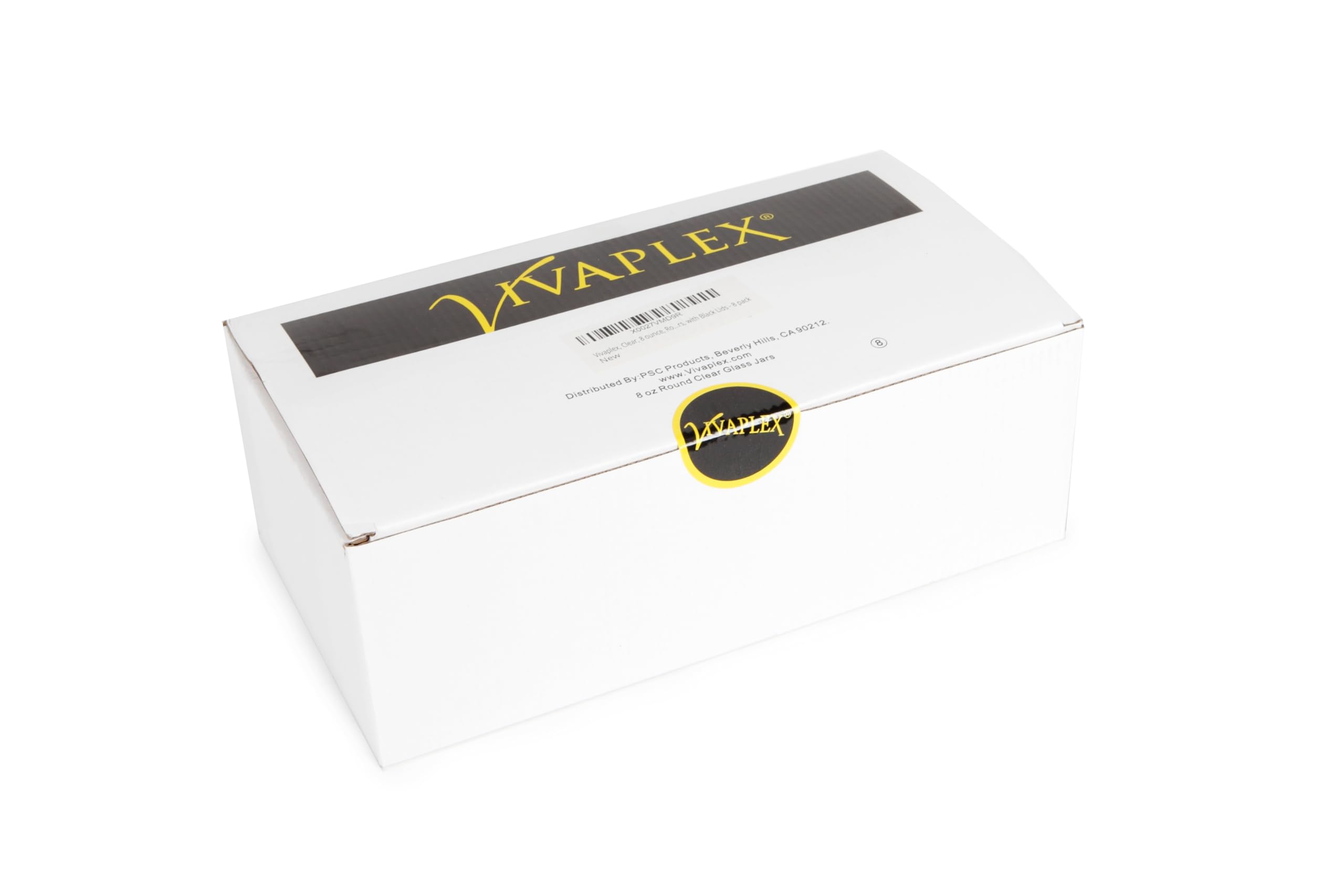 Vivaplex, Clear, 8 Ounce, Round Glass Jars, With Black Lids - 8 Pack