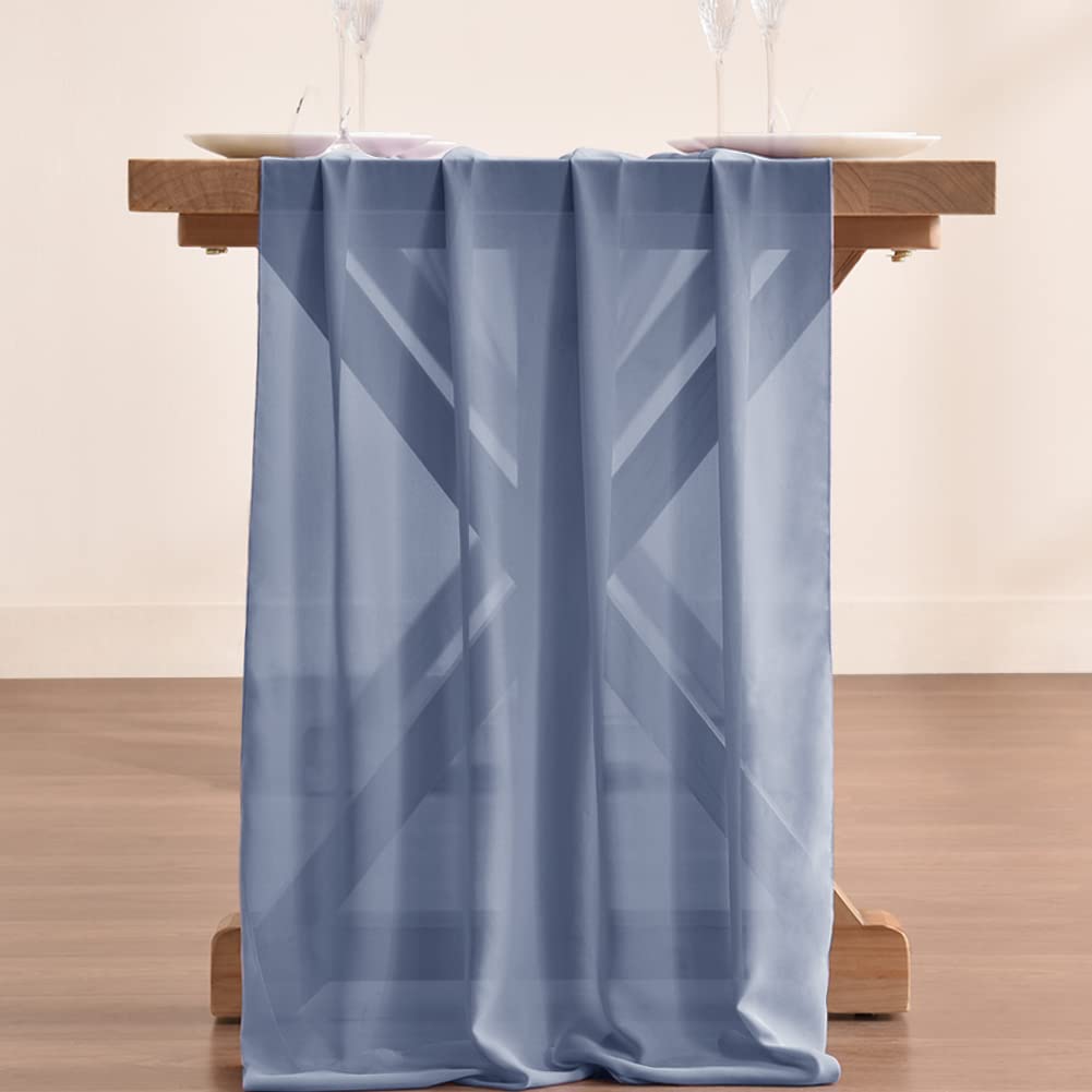 Socomi 10Ft Dusty Blue Chiffon Table Runner 29X120 Inches Wedding Runner Sheer Thanksgiving Christmas Bridal Shower Decorations