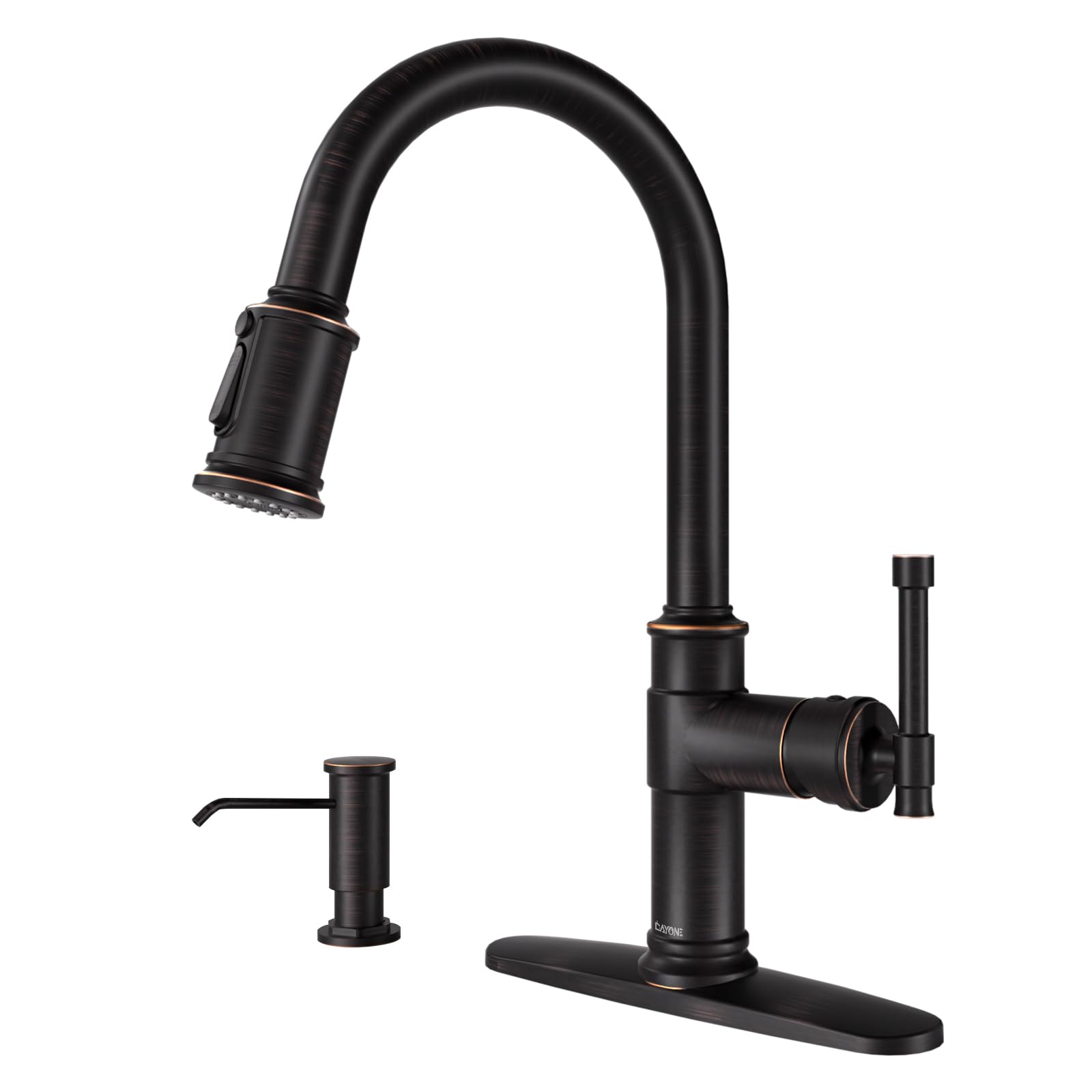 Antique Oil Rubbed Bronze Kitchen Sink Faucet With Soap Dispenser, Dayone Pull Down Farmhouse Faucet For Sink With 3 Mode Spraye