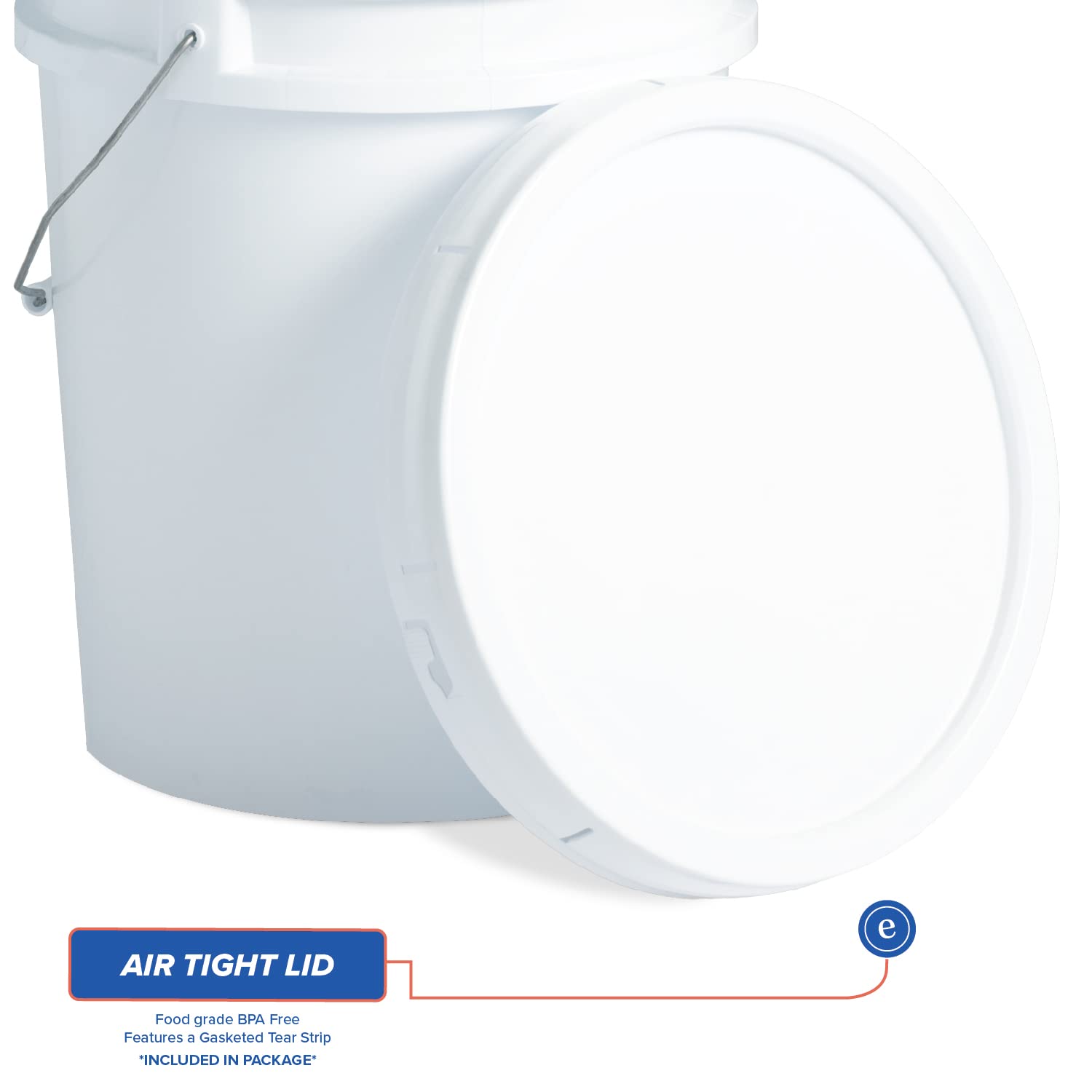 5 Gallon Food Grade White Plastic Bucket With Handle & Lid - Set Of 6