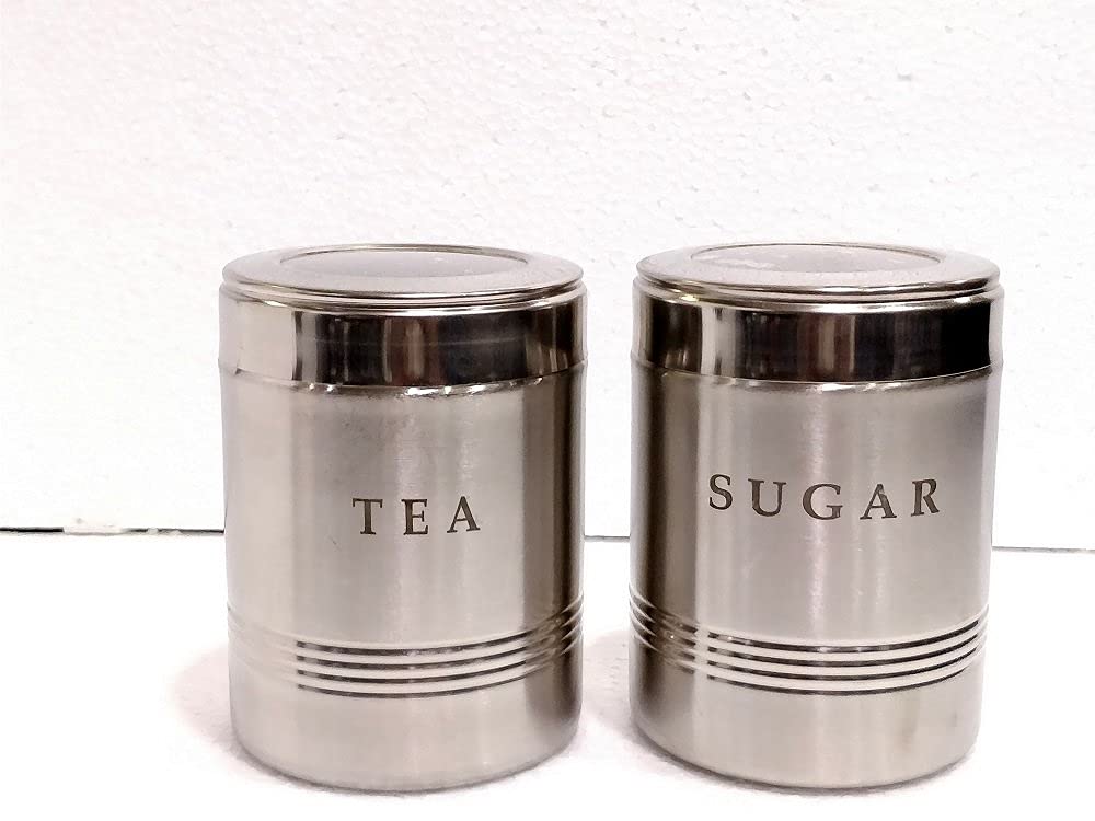 Zero To Infinity Store 2 Pieces Stainless Steel Tea, Sugar Container Set, 500 Ml (Gift Item)  Silver