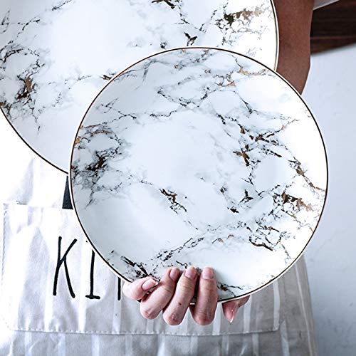Coffeezone Slight Gold Inlay Fashion Marble Design Porcelain Dessert Plates Set Of 4 (Slight Gold 8 Inches)