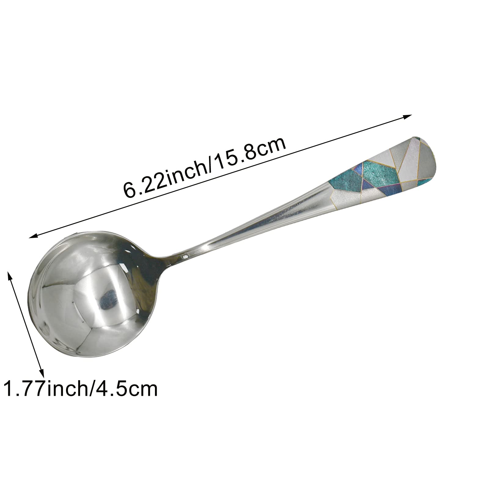 Pinenjoy 6Pcs Round Head Soup Spoons With Fashion Printing Pattern 6.22Inch Tablespoon 18/10(304) Stainless Steel Korean Spoons