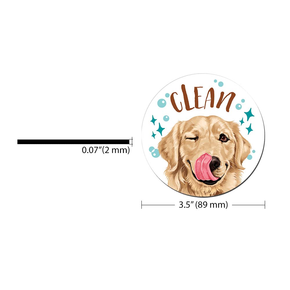 Wirester 3.5 Inch Dishwasher Clean Dirty Flip Sign Double-Sided Decoration For Kitchen Dishwasher Washing Machine, Golden Retrie