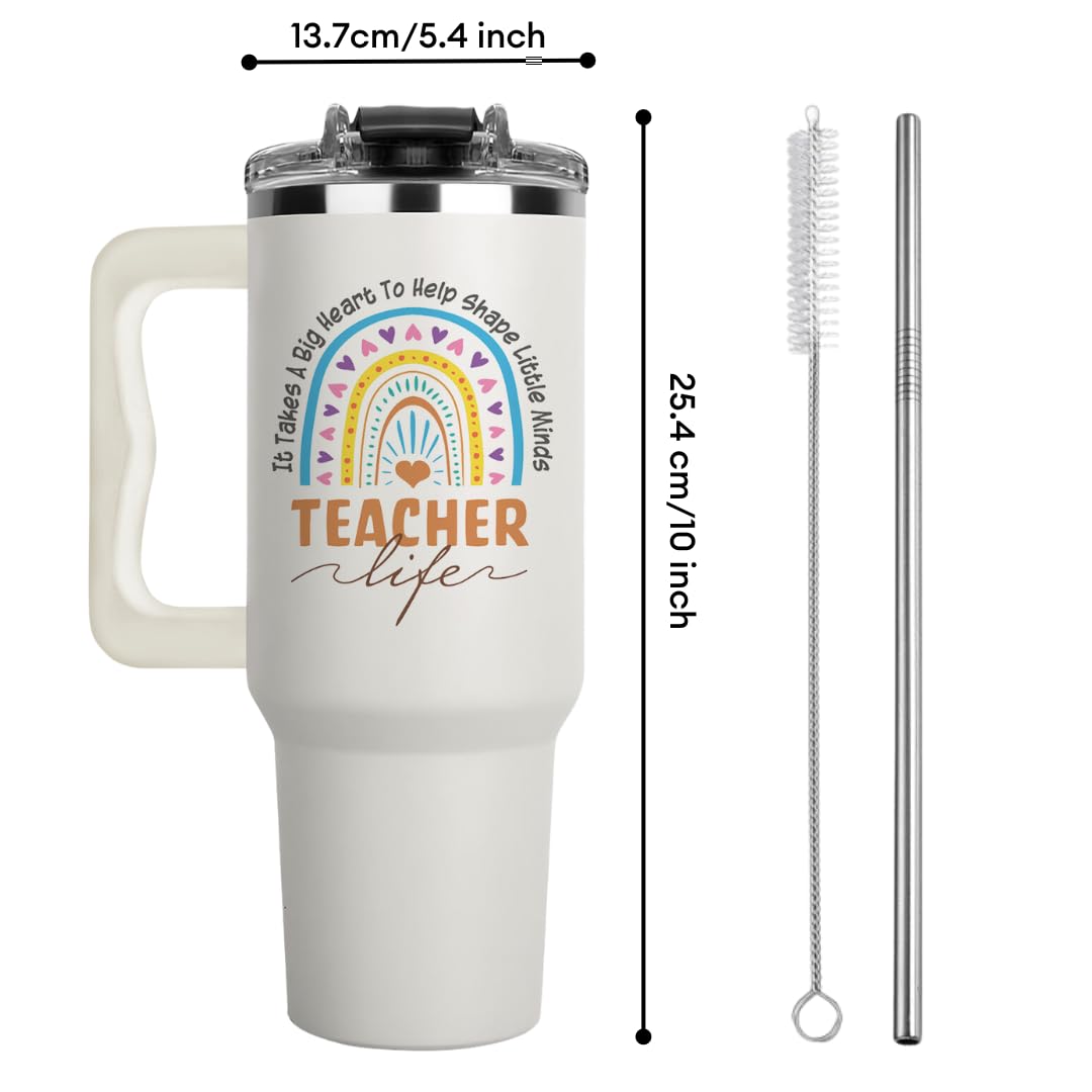 Teacher Appreciation Cups 40Oz Tumbler - It Takes A Big Heart To Shape Little Minds, Perfect Coffee Teacher Tumblers For Women O