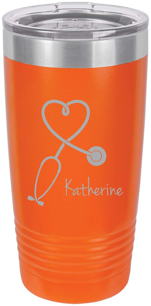 Stethoscope Nurse Personalized Add Your Custom Text Insulated Tumbler 20 Oz Travel Coffee Mug Customizable (Orange)