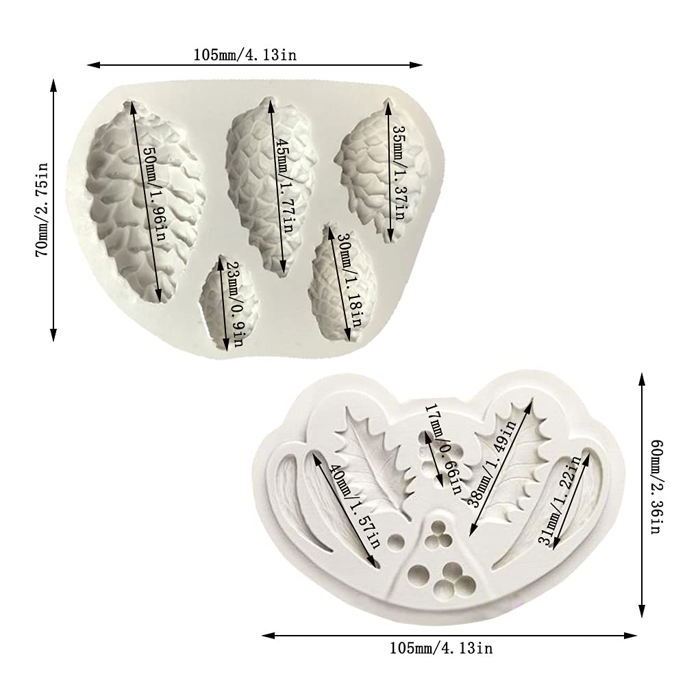 Cestony Christmas Holly Leaf & Pinecone Silicone Molds For Diy Cake Fondant Biscuit Cookies Sugar Pudding Chocolate Hard Candies