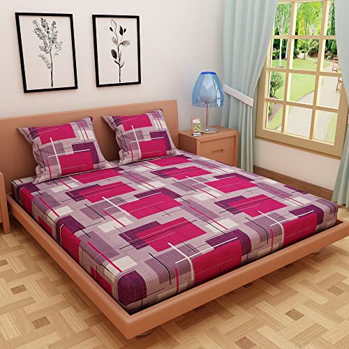 Dream Care 120 Tc 100% Pure Cotton Double Queen Size Bedsheet With 2 Pillow Covers (223 X 243 Cm, 88 X 96 Inches, Geometric Prin