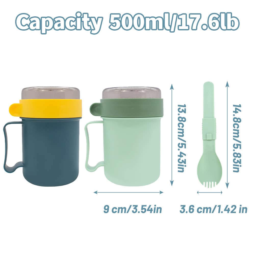 Tacykibd 2Pcs Soup Mug With Lid, Microwavable Soup Bowls With Handles, 2 Colors Soup Cups With Spoon, Soup Containers With Lids