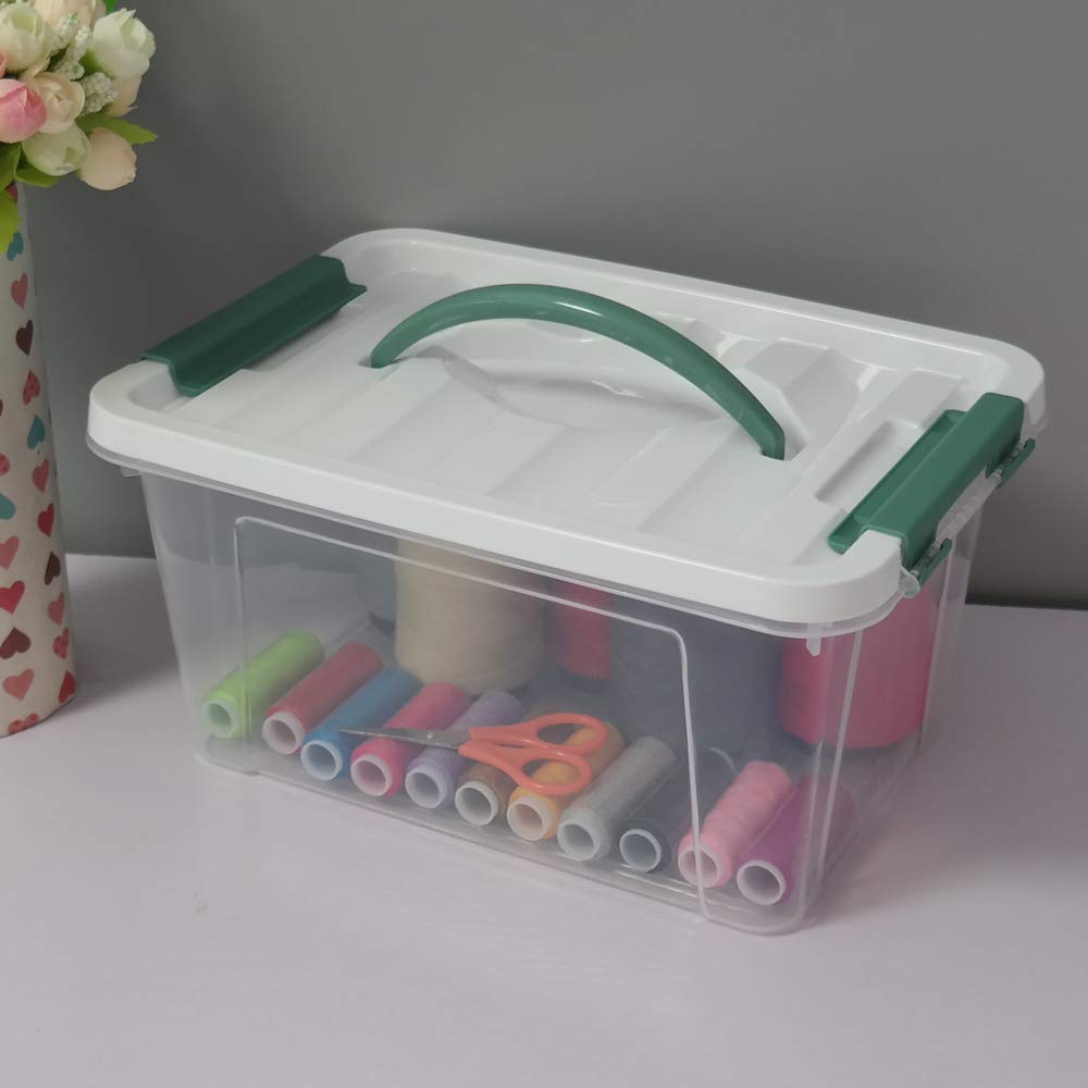 Gloreen 6 Quart Clear Storage Bins With Lid And Green Handle, Multipurpose Stackable Plastic Storage Latches Box/Containers, Set