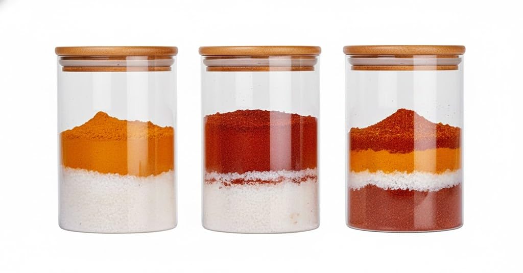 Rathey Airtight Glass Jar With Wooden (Bamboo) Lid, 270 Ml. Set Of 3, Borosilicate Food Storage Canisters For Spices, Tea, Coffe