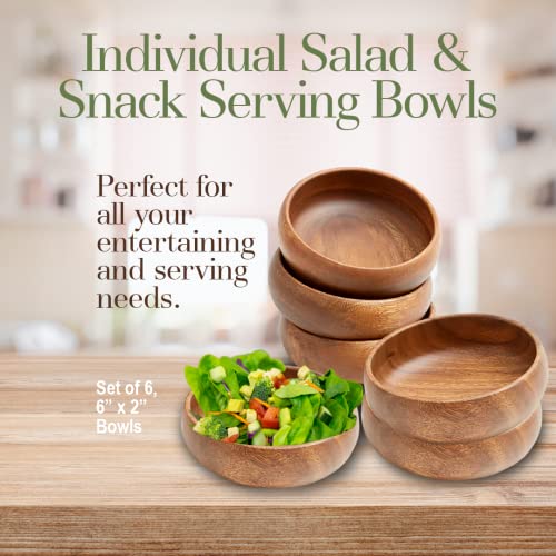 Woodard & Charles Acacia Wood Snack Serving Bowl, Set Of 4, 6'' X 2'' (Set Of 6)