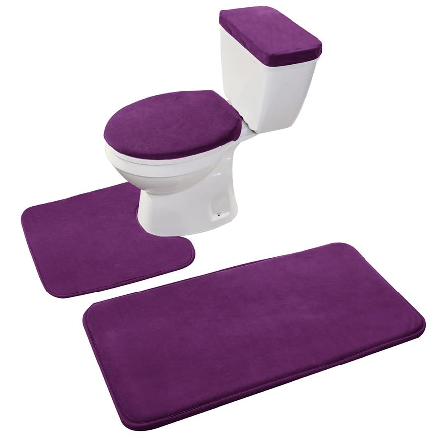 Madeals Memory Foam Bath Mat Set 3 Piece And Toilet Tank Cover Set Combo, Bath Mat Set 2 Piece And Toilet Lid And Tank Cover Set