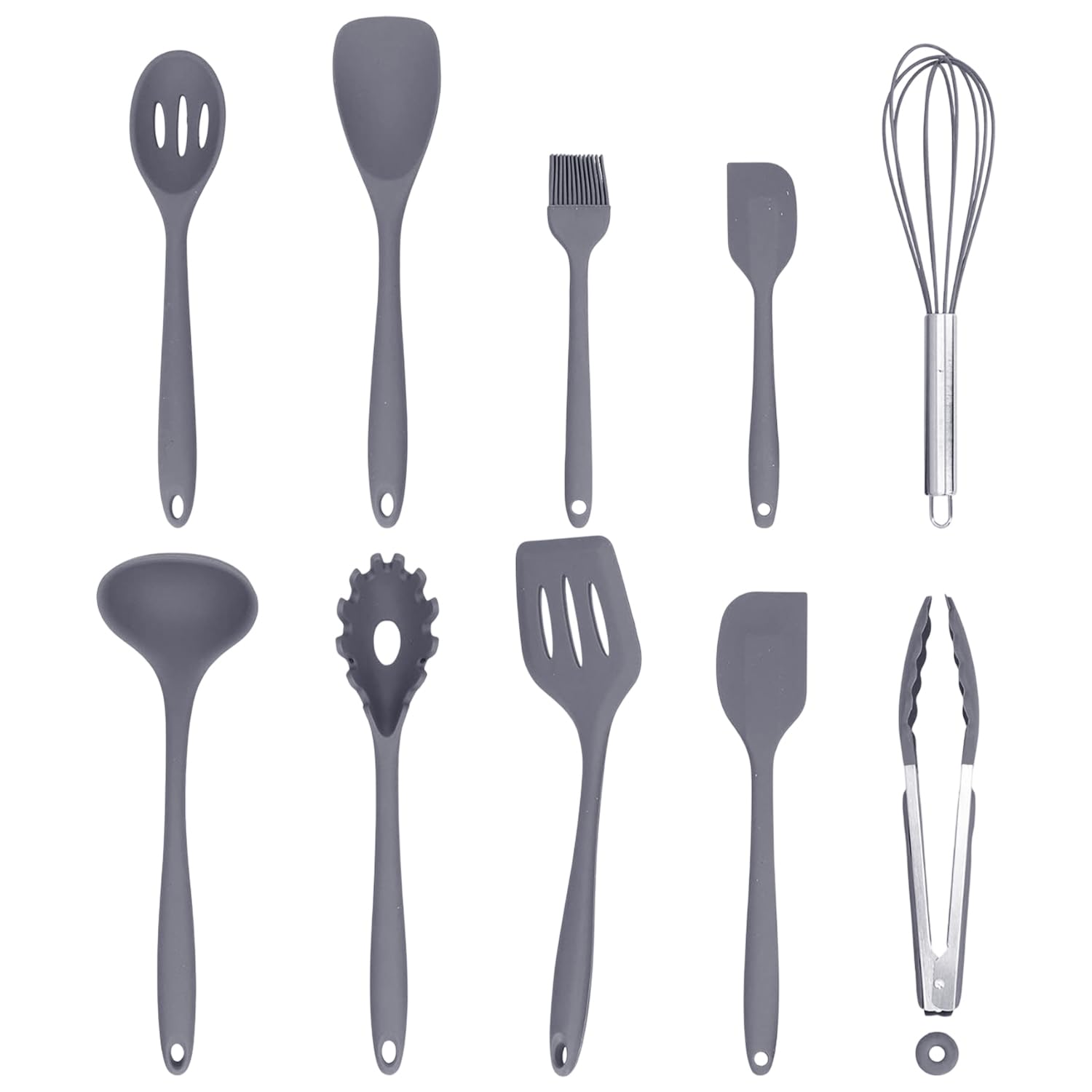 Syga Silicone Kitchen Utensils Set, 10 Pieces Silicone Cooking & Baking Tool Sets NonToxic Hygienic Safety Heat Resistant (Grey