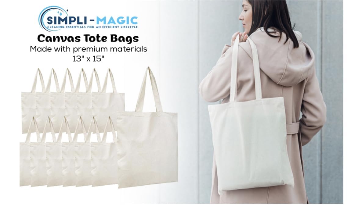 Simpli-Magic Canvas Tote Bags, 13''X15'', Pack Of 15, Natural