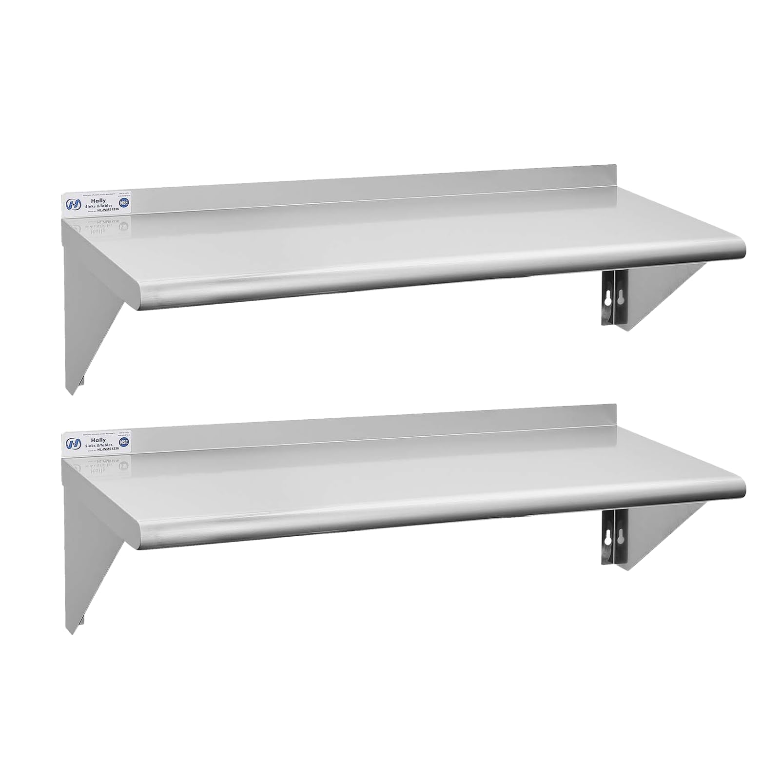 Hally Stainless Steel Shelf Wall Mounted Metal Shelf Wall Shelf 12 x 36 NSF Heavy Duty 250 lb Capacity, Commercial Wall Mounted 
