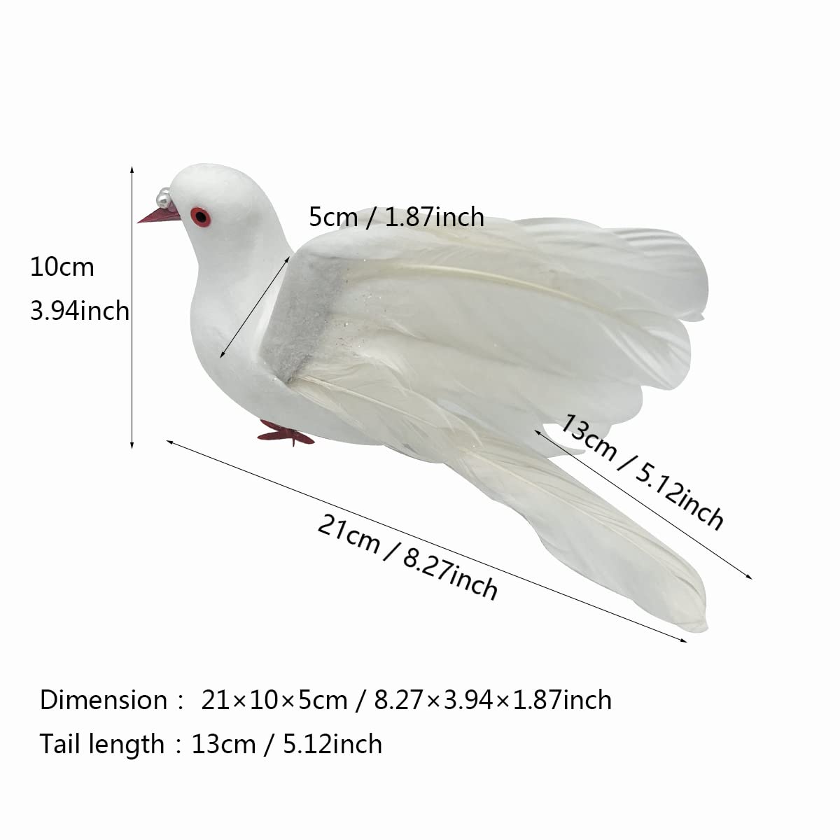 LWINGFLYER 2pcs White Flying Doves 8-Inch Artificial Simulation Foam Bird Feathered Dove for Craft Wedding Decoration Party Acce