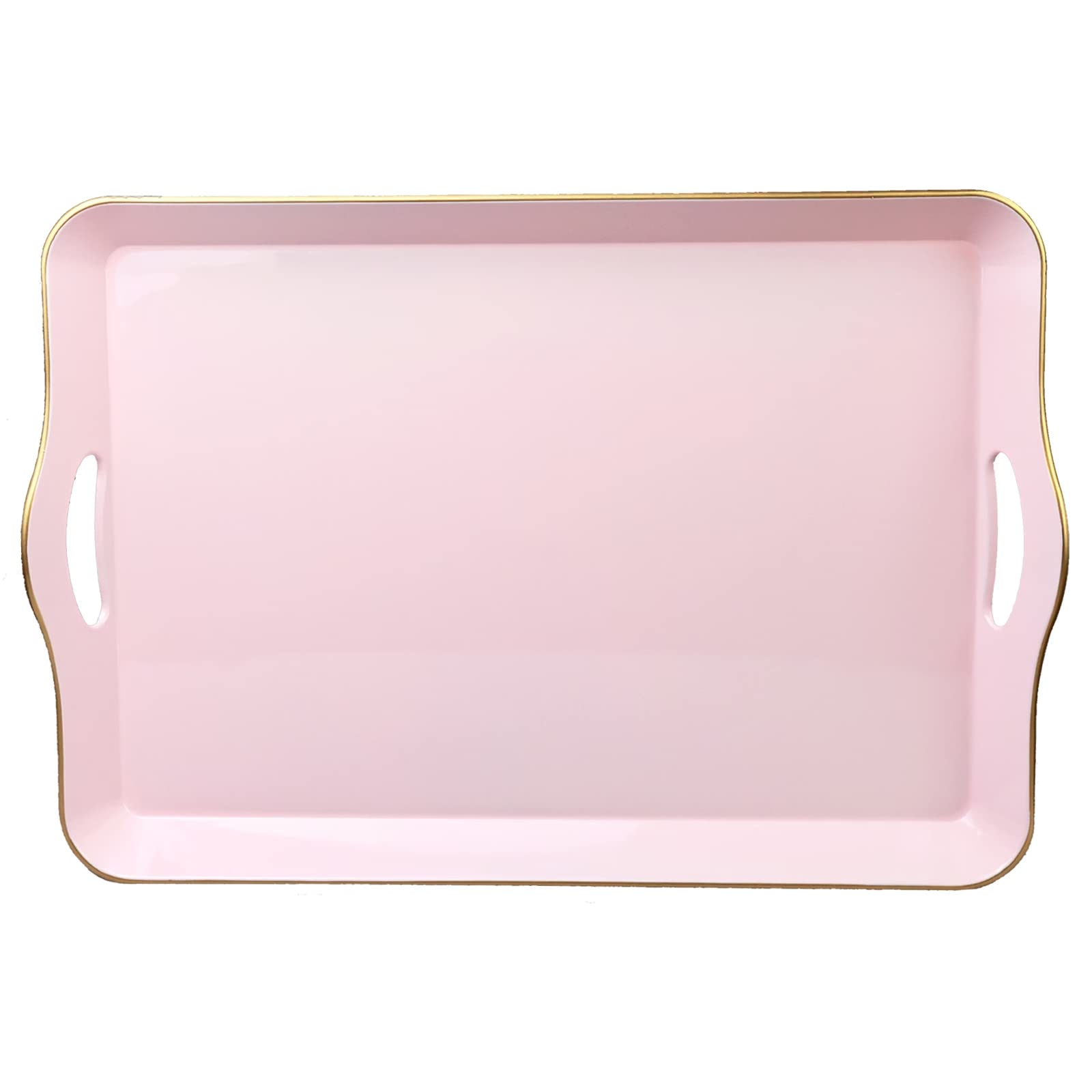 Leemxiiny Pink Decorative Tray For Coffee Table With Handles, Plastic Rectangular Serving Tray For Living Room, Bathroom, Outdoo