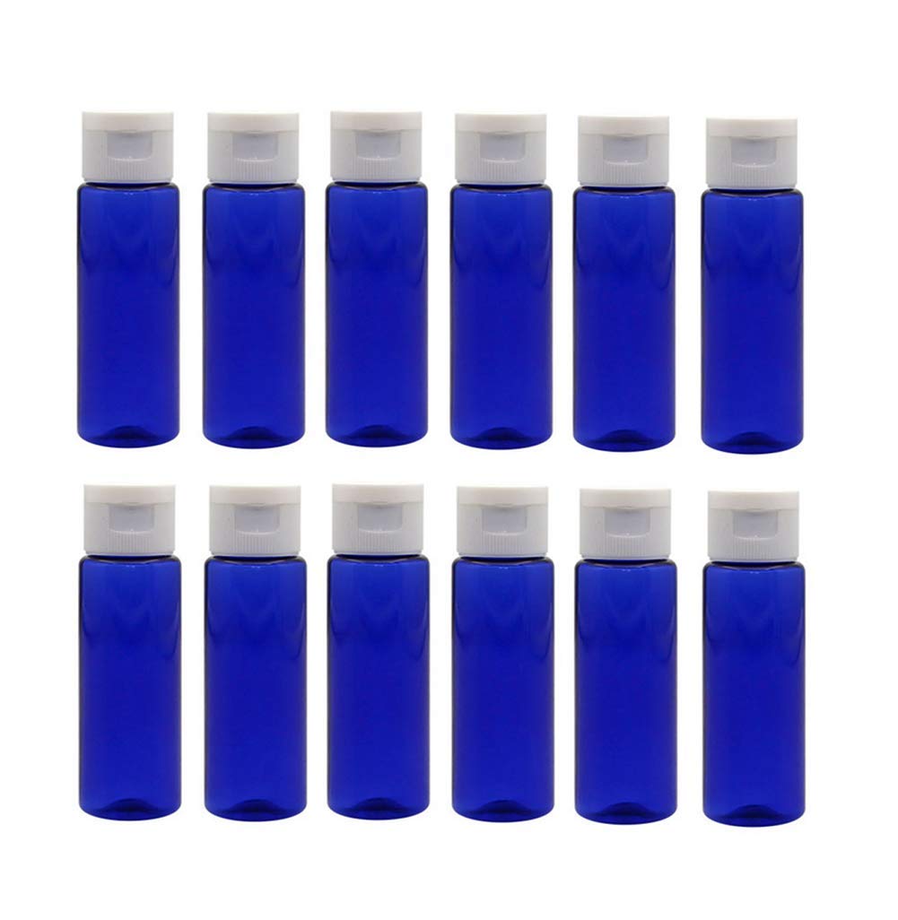 12Pcs 30Ml / 1Oz Empty Plastic Blue Flip Cap Bottle Bpa-Free Cobalt Vial Jar Pot Container For Toner Travel Comestic Lotion Make