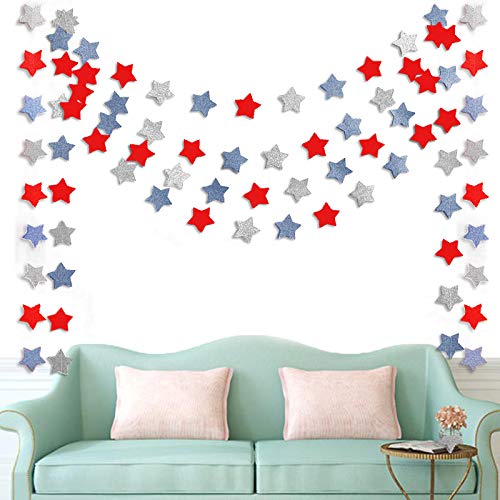 6 Pack Patriotic Star Streamers Garland Red White Blue Bunting Banner Paper Hanging Decorations for 4th of July American Indepen