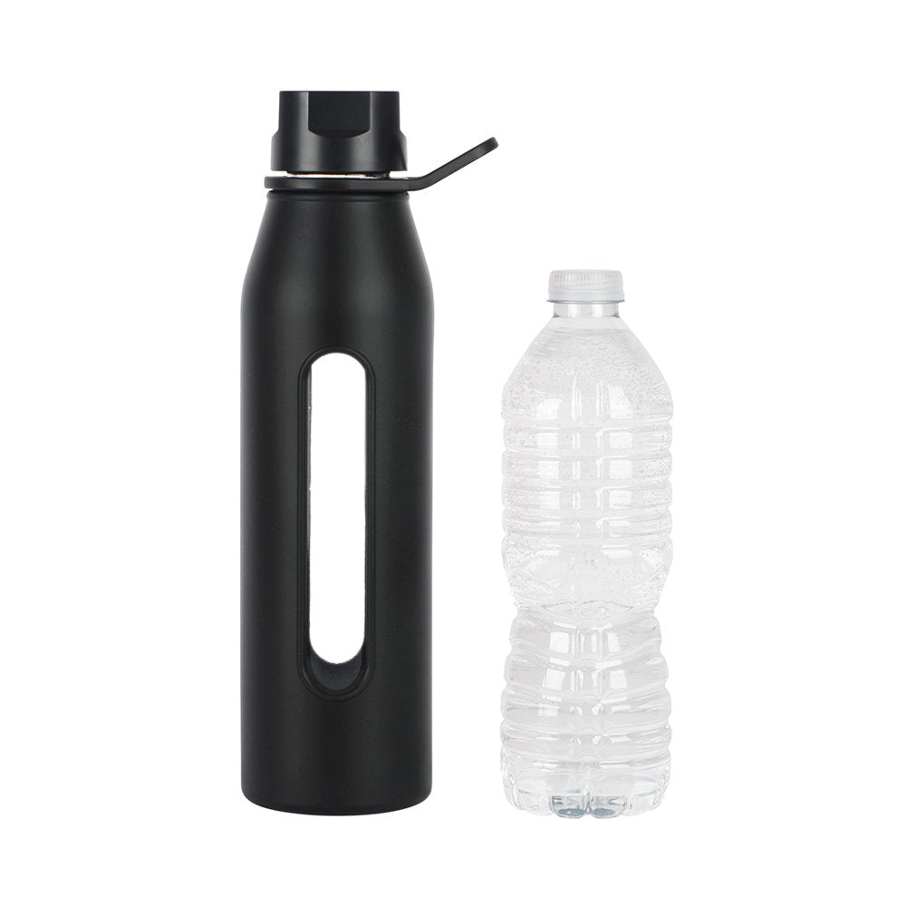 Takeya Glass Water Bottle With Silicone Sleeve And Twist Cap, 22 Ounce, Black