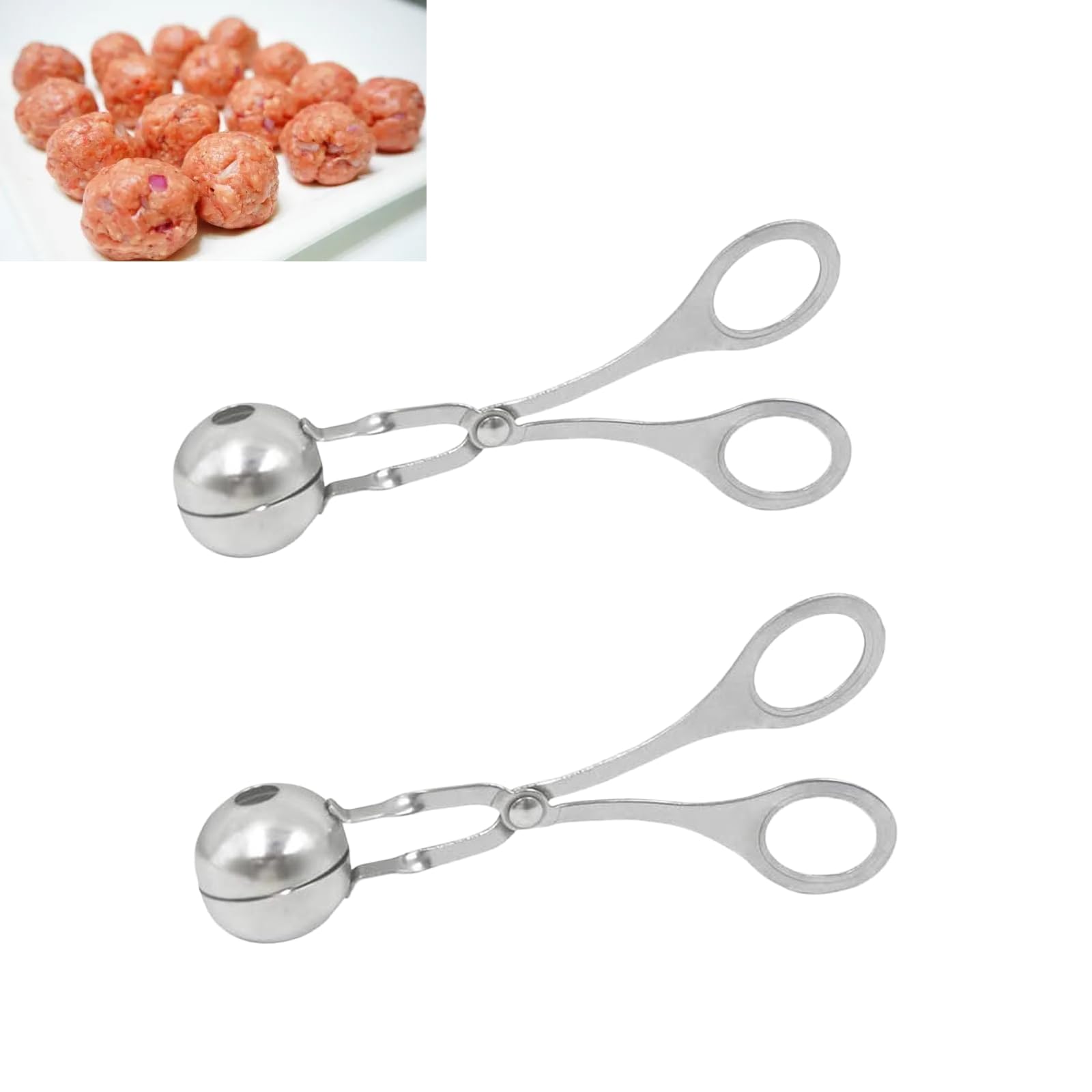 2 Pack Stainless Steel Meat Baller Ball Maker Meatball Scoop None-Stick Baller Tongs Meat Ball Maker Mold Cake Pop,Ice Tongs,Coo