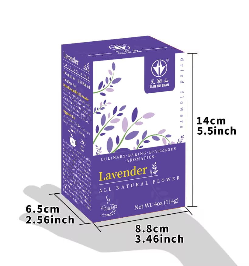 TIAN HU SHAN Dried Lavender Flower Buds  Culinary Food Grade for Baking  Fresh Fragrance  4 Ounce  Herbal Tea  Packing in Bulks