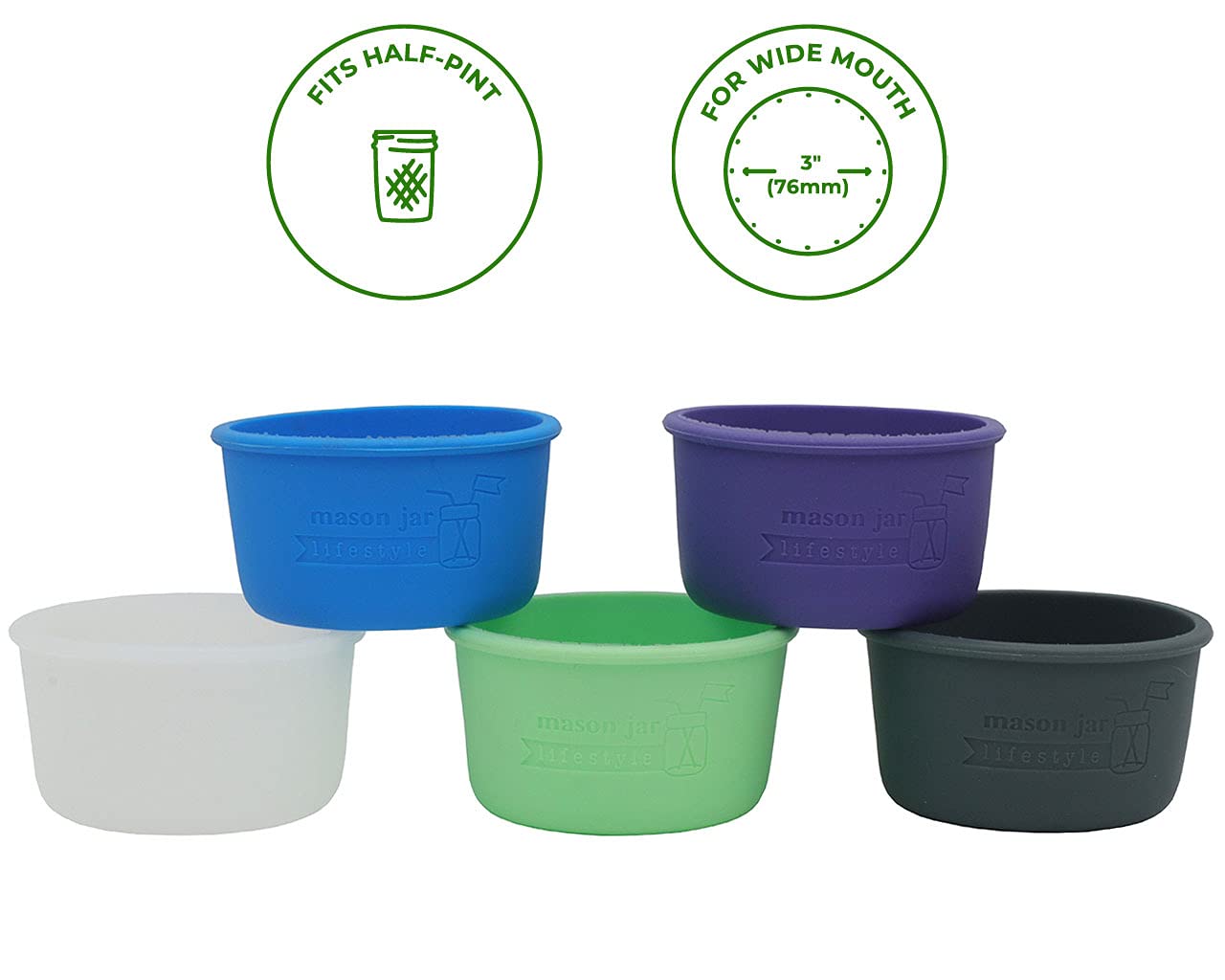 Wide Mouth Half Pint 8Oz Silicone Sleeves/Jackets For Protecting Kerr Jars By Mason Jar Lifestyle (Frost, 2 Pack)