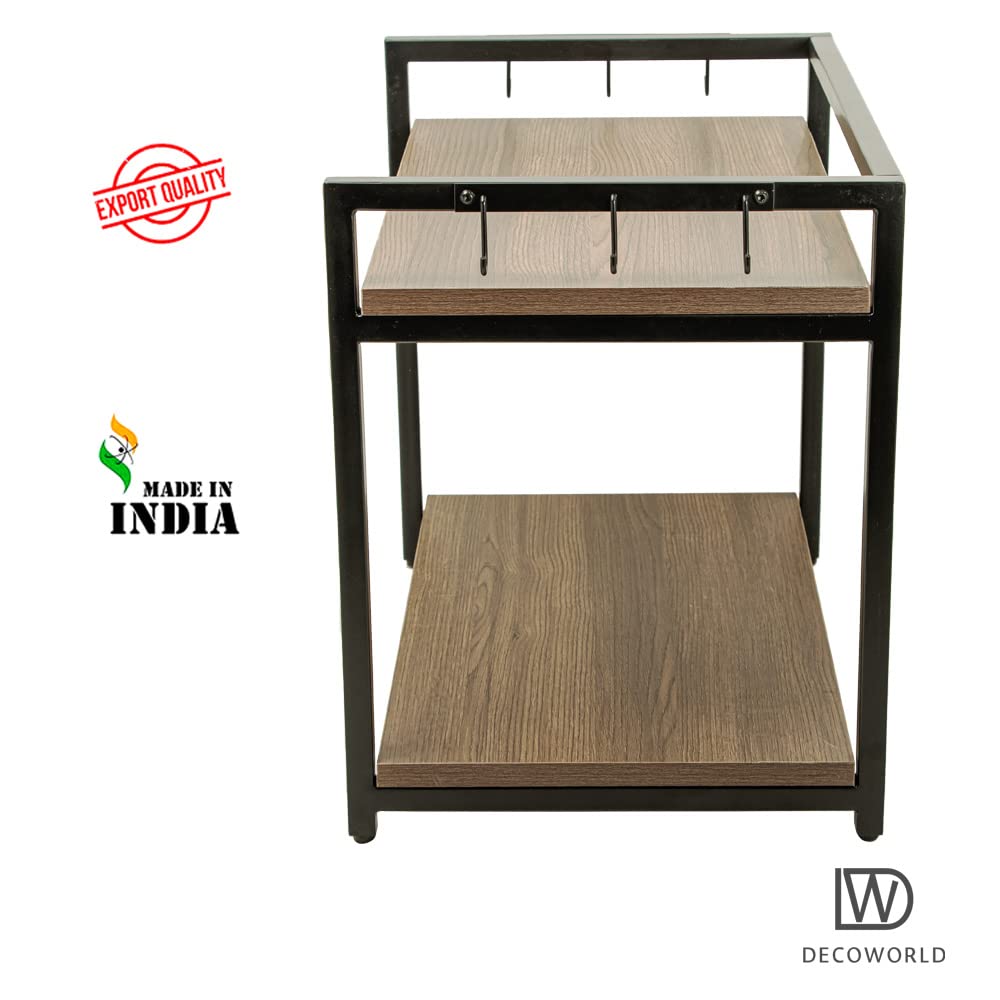 DECOWORLD || Microwave stand || Metal Microwave Stand for Kitchen Counter|| Double Platform for Extra Storage with hooks|| Kitch