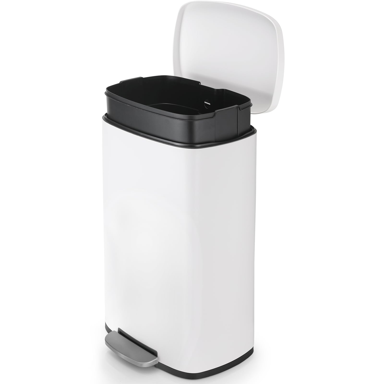 8 Gal Kitchen Trash Can, 30L Recycling or Garbage Bin, Brushed Stainless Steel Waste Basket, Soft&Quiet Close Dustbin, with Step
