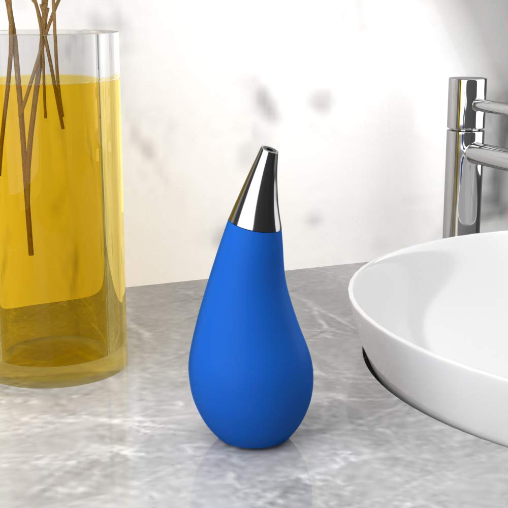 Kitchen Bathroom Counter Top Squeezable Soap Dispensers Tear Drop Shape Bottle (Blue, 7Oz)