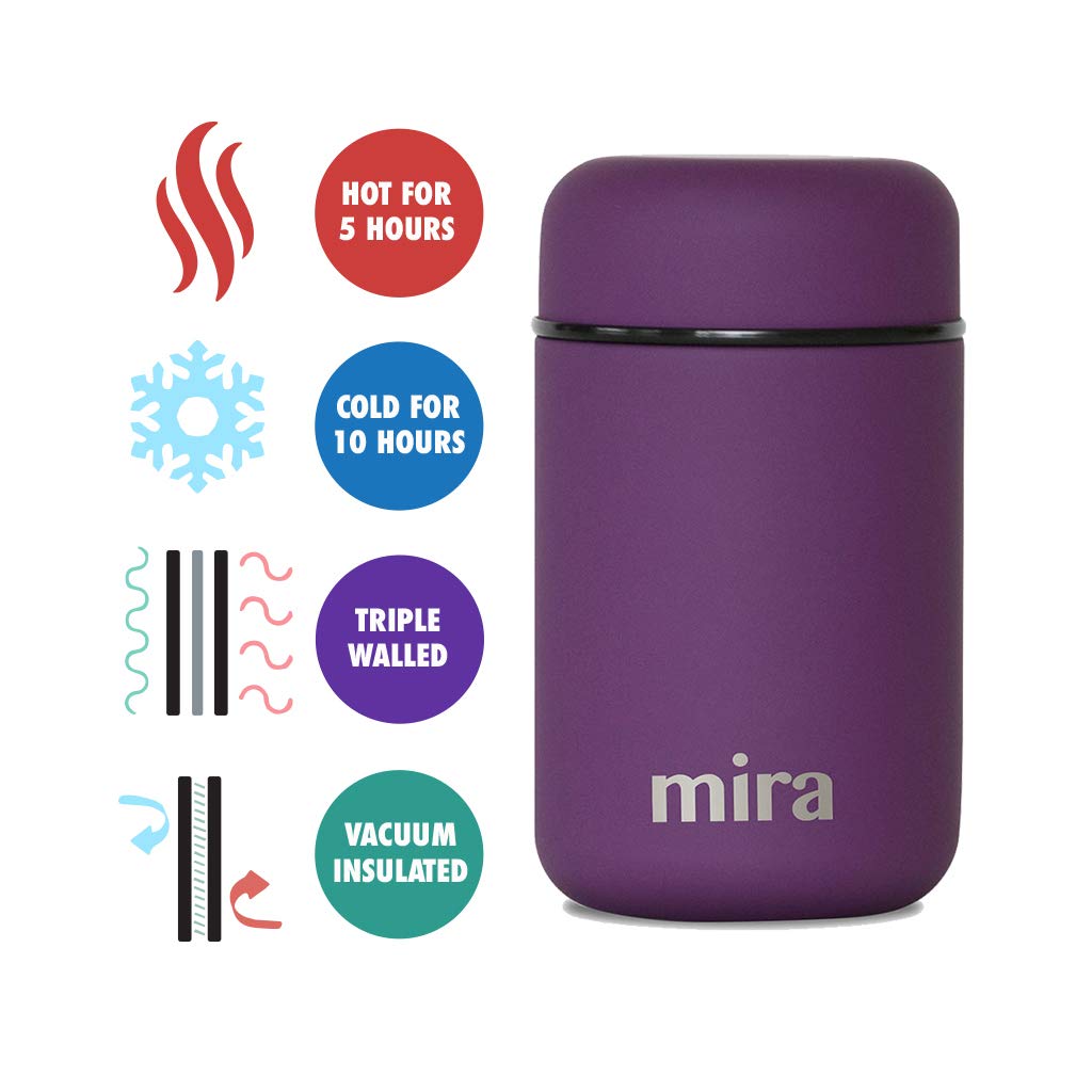 Mira Insulated Food Jar Thermos For Hot Food & Soup, Compact Stainless Steel Vacuum Lunch Container For Meals To Go - 13.5 Oz, P