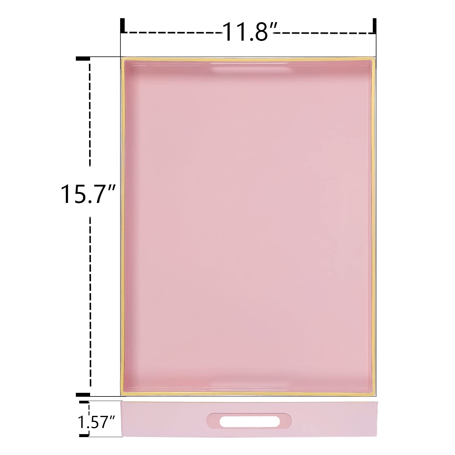 MAONAME Pink Serving Tray with Handles  Rectangular Decorative Tray  Modern Coffee Table Tray  Plastic Ottoman Tray for Bathroom  Decor  15.7