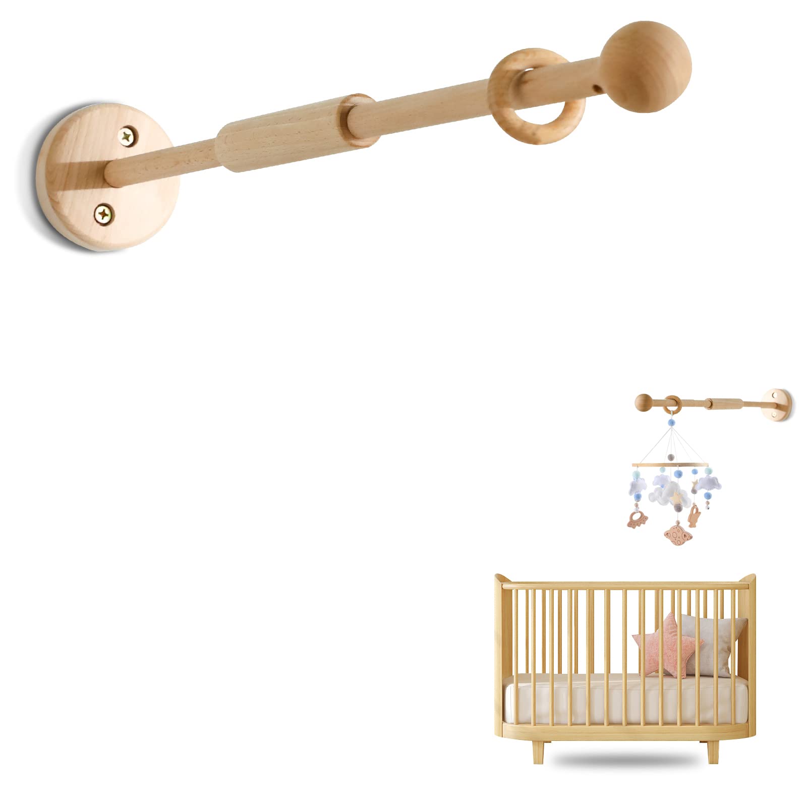 Crib Mobile Arm - HBM Wall Mounted Wooden Mobile Arm for Crib Baby Mobile Hanger Beech Mobile Crib Arm Attachment Nursery Decor Crib Mobile Hanger for Crib