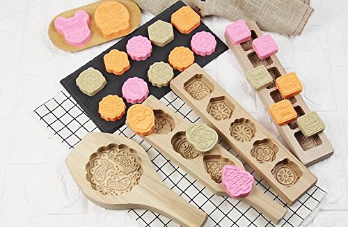 Mould Press,5 Flower Environmental Wooden Muffin And Mooncake Cups Handmade Soap Molds Biscuit Chocolate Ice Cake Candy,Cake Pan