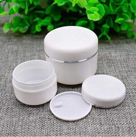 20Ml 0.67Oz White Silver Edge Empty Refillable Cosmetic Plastic Jars With Dome Lid Make Up Face Cream Lip Balm Lotion Storage Co