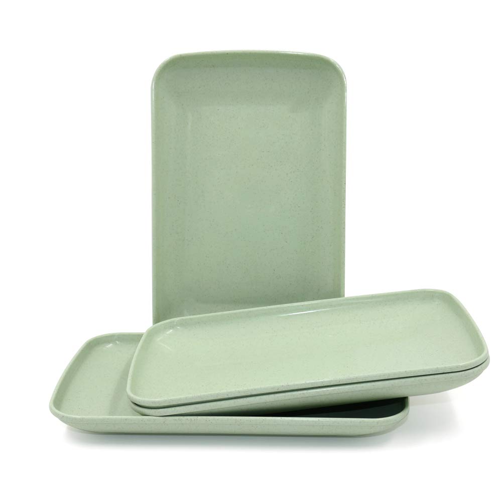 Roucerlin 4 Pack Big Rectangular Dinner Plates, 9.3 X 5.7 In Unbreakable Pp Plates, Reusable Durable Lightweight Salad Plate For