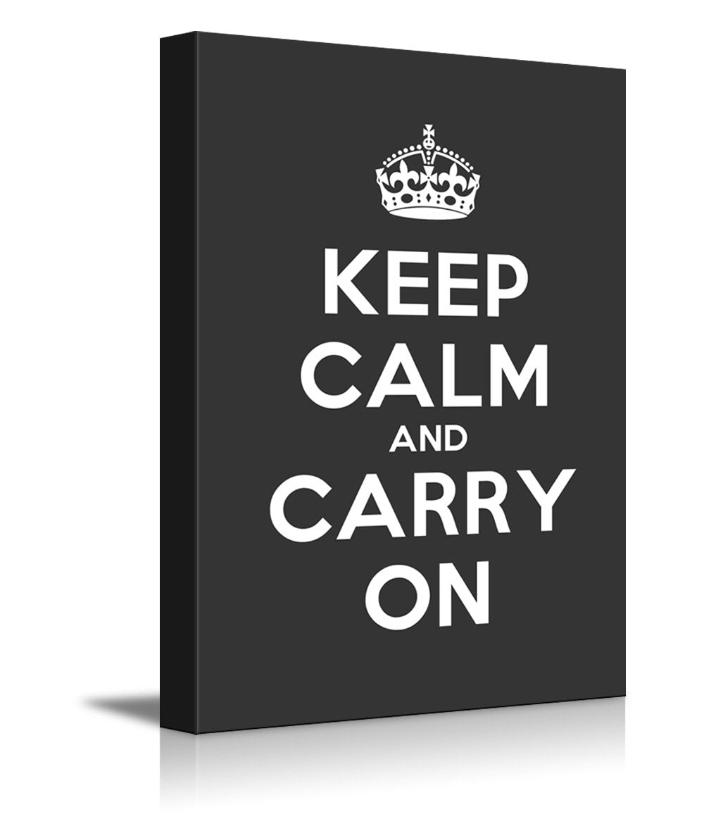 Canvas Wall Art Gallery Wrap Canvas Prints - Keep Calm And Carry On | Stretched Deep Grey Canvas Home Art Ready To Hang - 24'' X