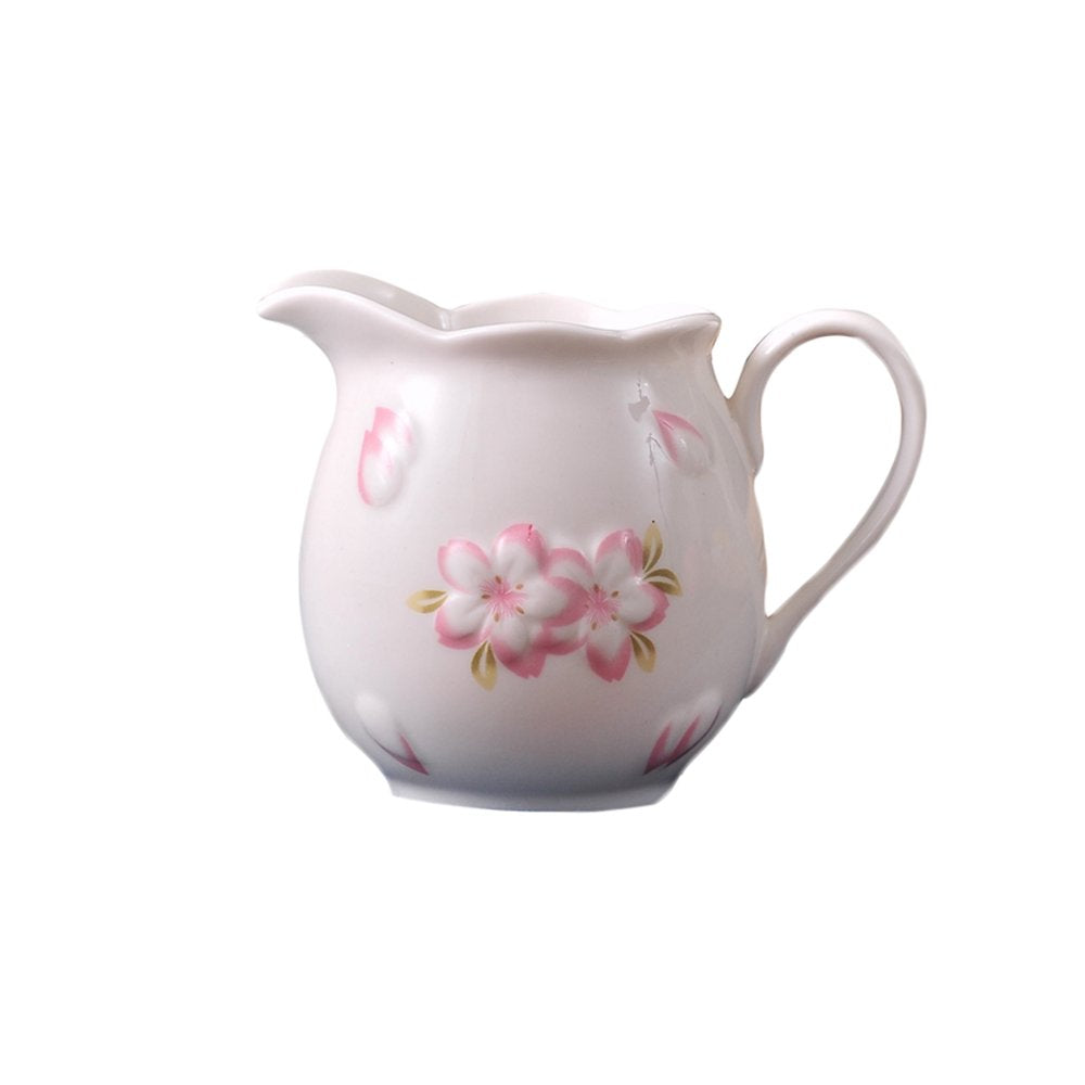 Choold Elegance Cherry Blossom Ceramic Creamer With Handle,Sakura Coffee Milk Creamer Pitcher,Small 7.7Oz(Pink/White)