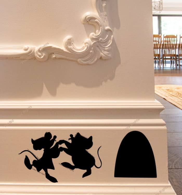Fnkbiz Jaq And Gus Wall Decal Mouse Hole Baseboard Sticker Mouse Hole Wall Decal 7 X 3 | Black | Set Of 02 Decals
