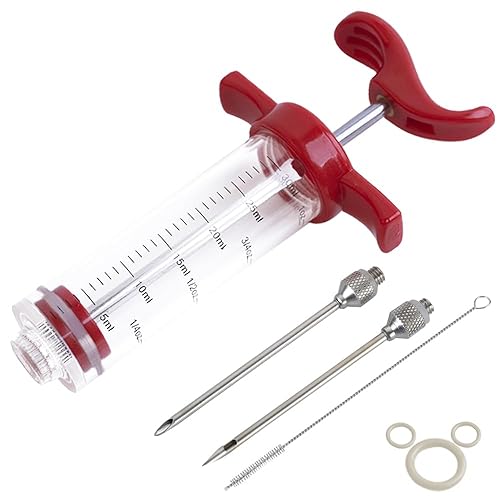 Ofargo Plastic Marinade Injector Syringe With Screw-On Meat Needle For Bbq Grill, 1-Oz, Red, Recipe E-Book (Download Pdf)