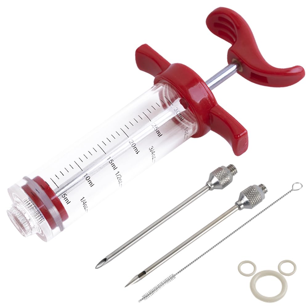 Ofargo Plastic Marinade Injector Syringe With Screw-On Meat Needle For Bbq Grill, 1-Oz, Red, Recipe E-Book (Download Pdf)