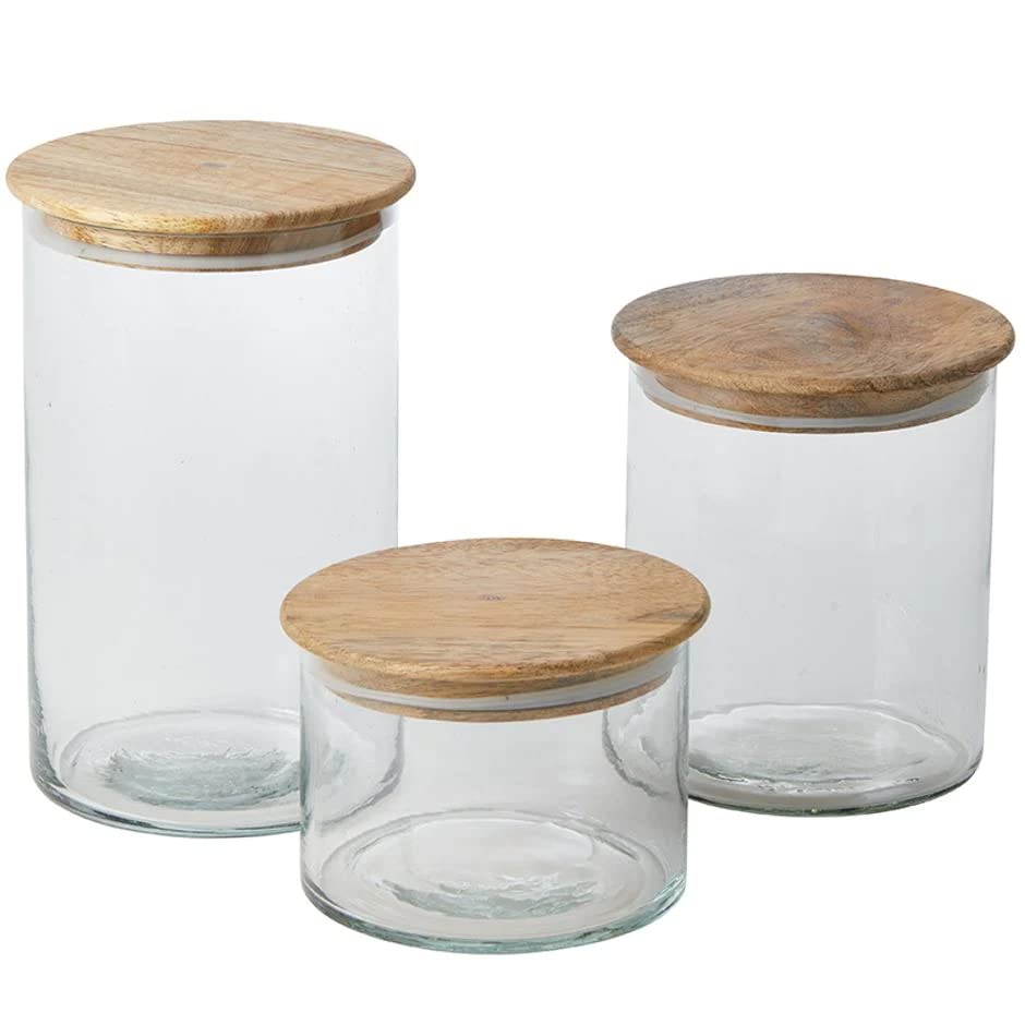 Set Of 3 Canisters With Wood Lids
