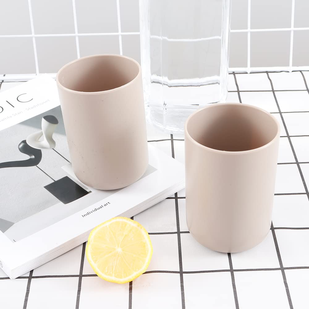 Wongwongcat Bathroom Tumbler, Unbreakable Dishwasher Safe Drink Cup 300Ml, 2 Pieces (Brown&Brown)