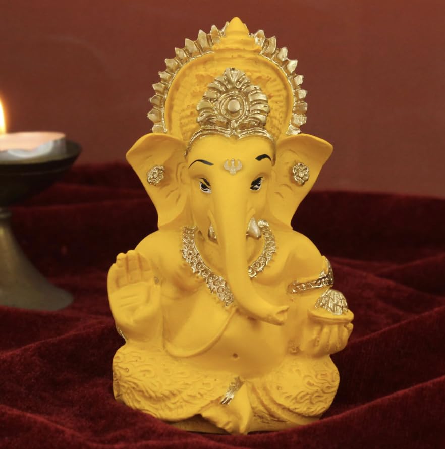 My Creative Hut Ganpati Idol Home Decor Item Ganesh Murti Statue For Gift, Puja Ghar, Gifting, Office, Car Dashboard (Yellow)