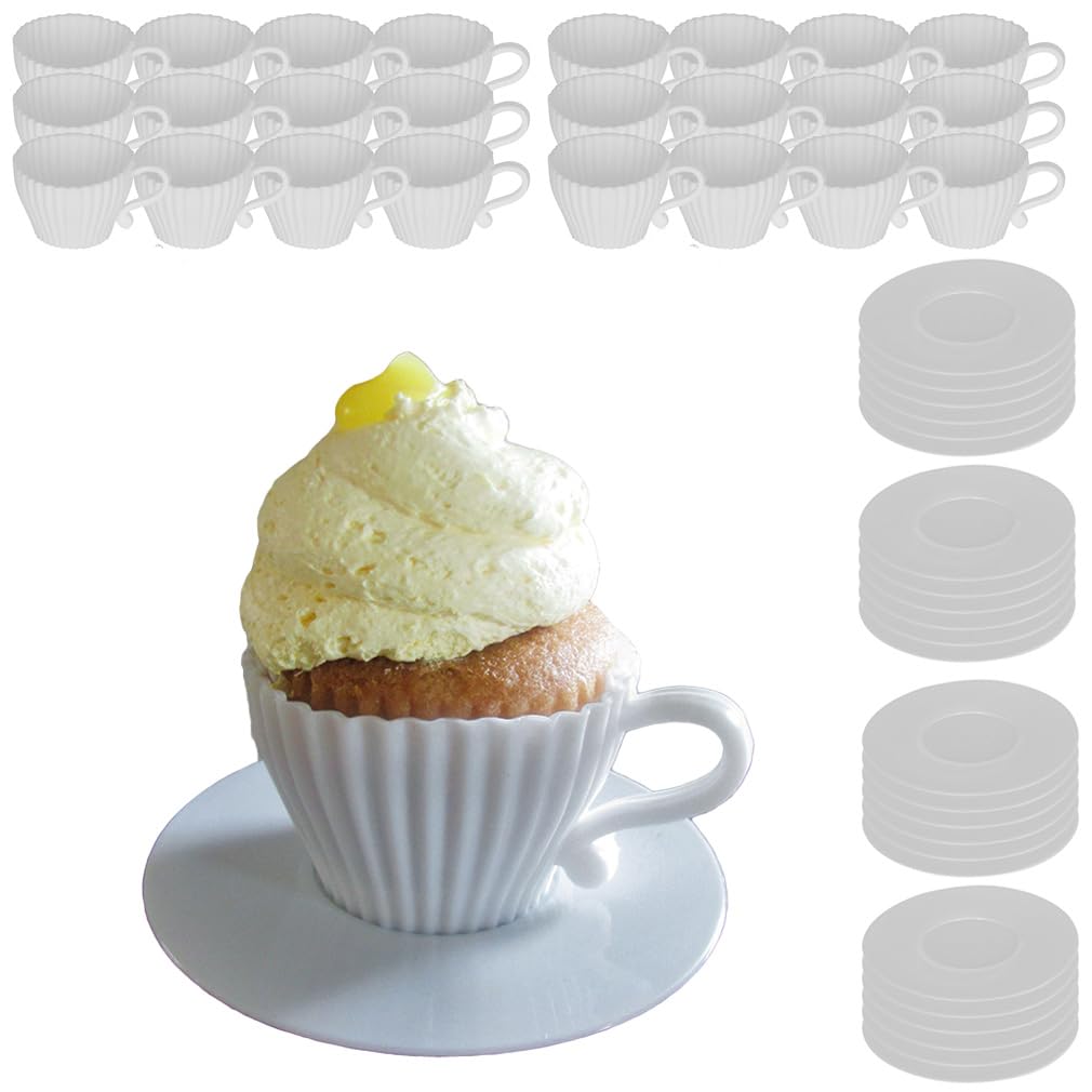 Evelots 48Pc Silicone Cupcake Liners & Teacup Molds with Saucers, BPAFree