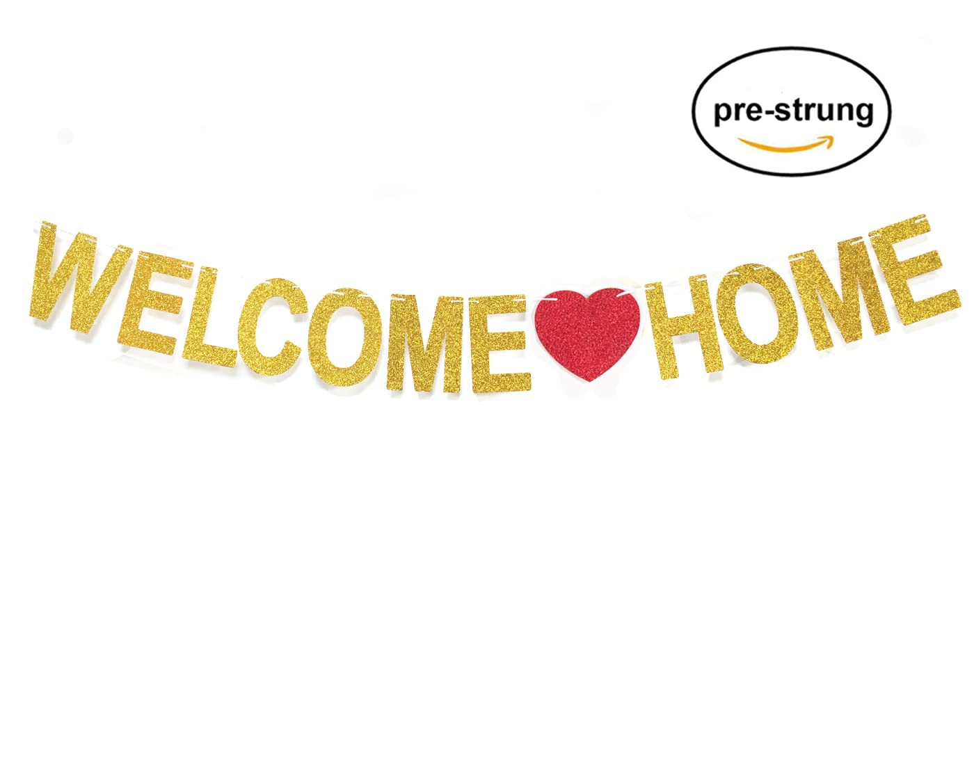 GZFY Gold Glitter Welcome Home Banner - 1 Count for Family Party, Wedding, Graduation, Baby Shower Decorations