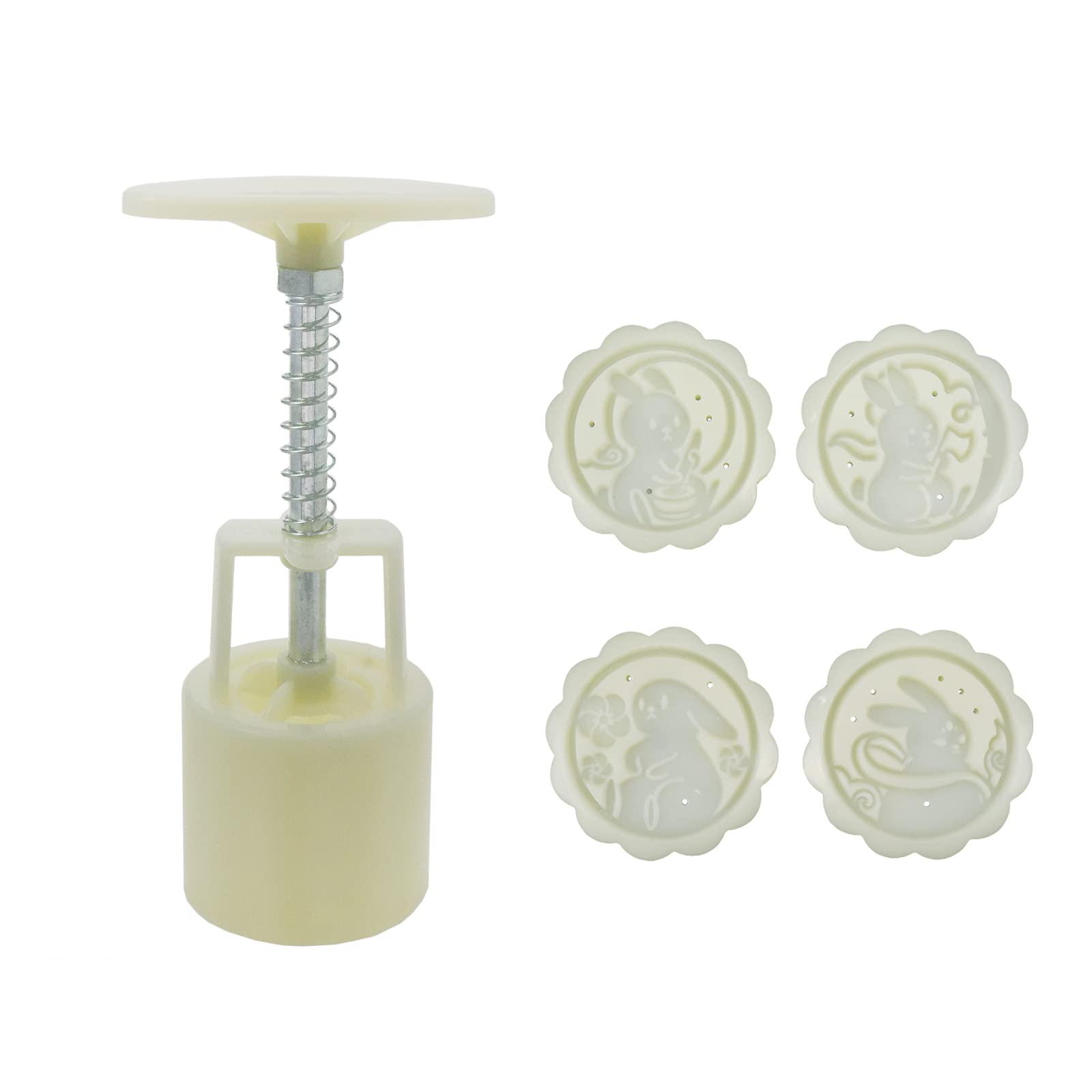Semetall Cookie Stamp Moon Cake Mold Set, Diy Festival Decoration Tools,4Pcs 50G Rabbit Mold Adjustable Cookie Cake Press Cutter
