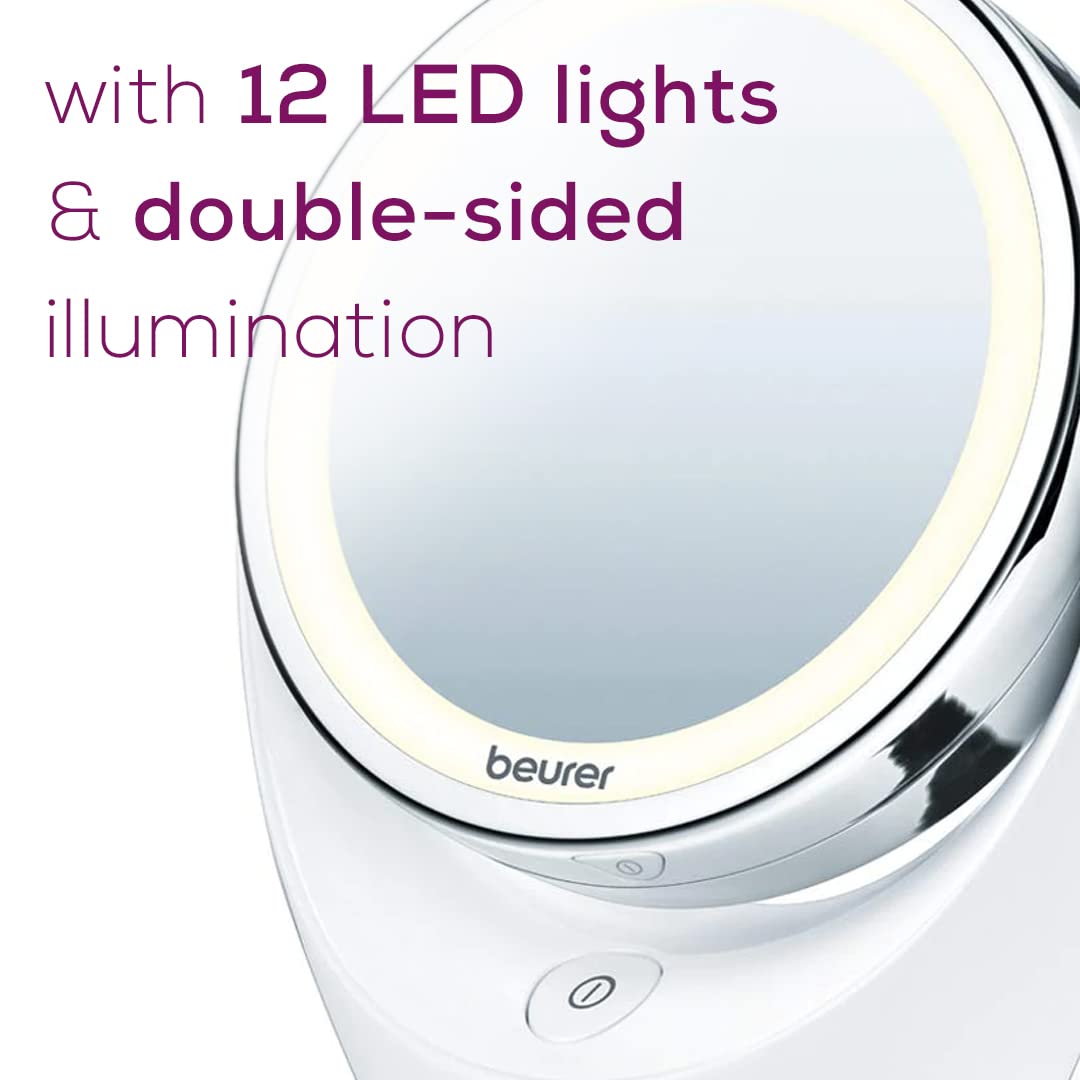 Beurer 5X Magnifying Double-Sided Cosmetic Vanity Makeup Mirror Illuminated | Led Lights | 360 Degree Swivel Rotation| Cordless